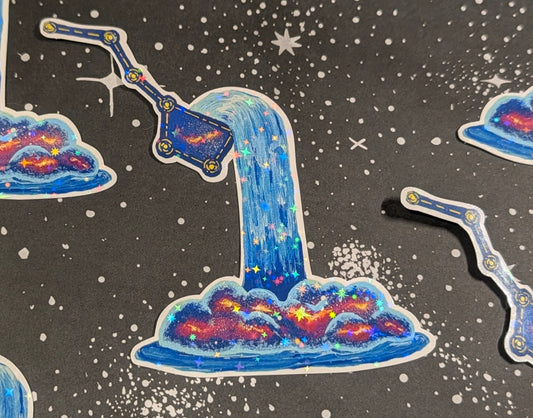 Celestial Fountain-Holographic Waterproof Vinyl Sticker Hand Painted Design