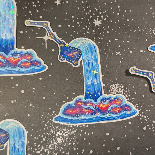 Celestial Fountain-Holographic Waterproof Vinyl Sticker Hand Painted Design